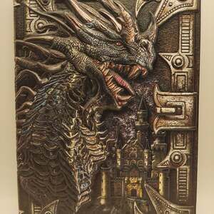 Haxtec 3D Dragon Embossed A5 Leather Journal - Bronze Medieval Castle Fantasy D&